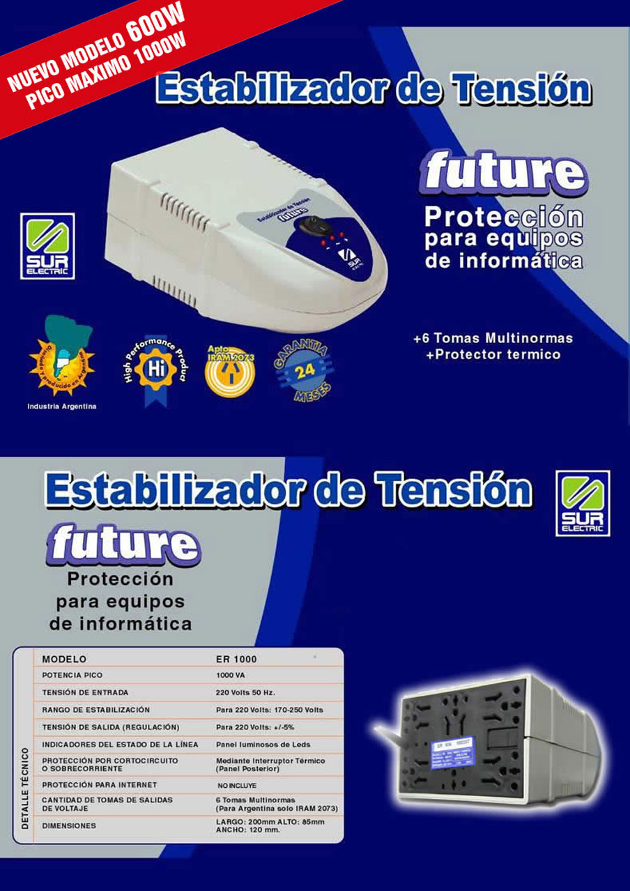 Estabilizador de tensión Surelectric Future ER-1000 (6 tomas)
